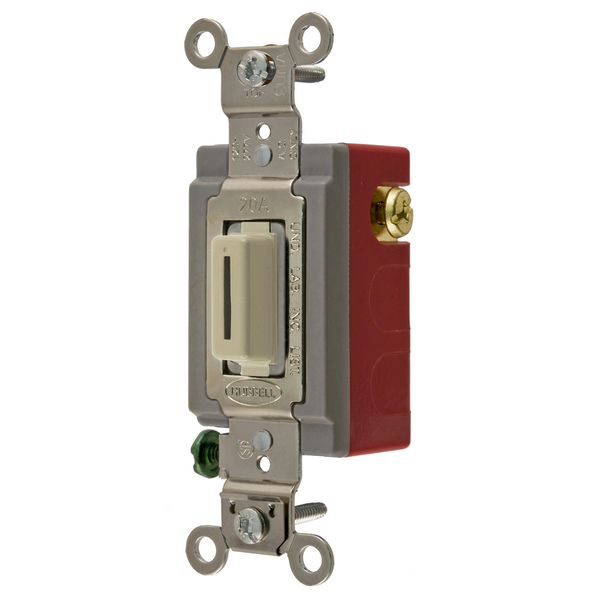 Hubbell Wiring Device-Kellems Industrial Grade, Locking Switches, General Purpose AC, Momentary Single Pole Double Throw Center Off, 20A 120/277V AC Ivory Key Guide HBL1557LI
